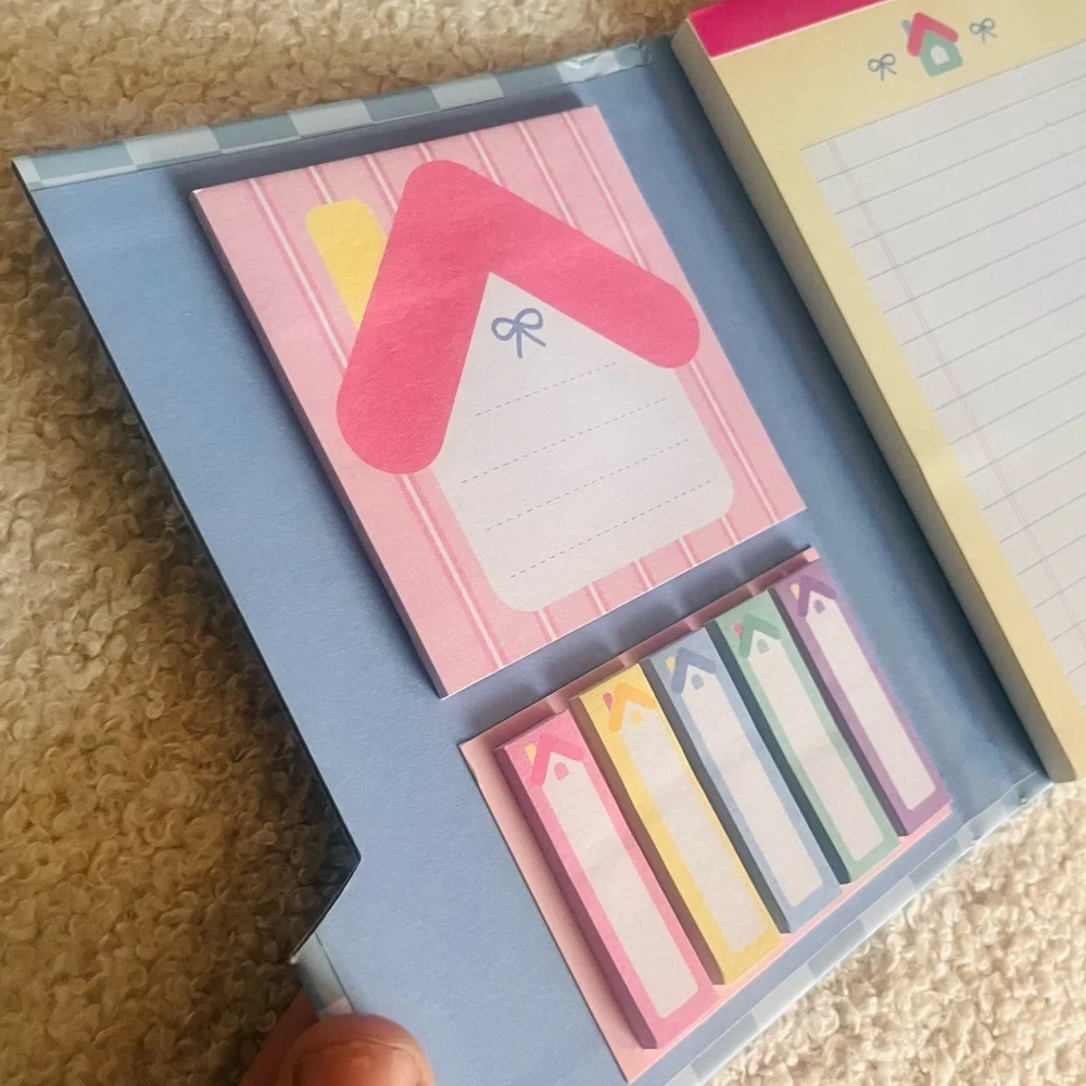 🎉Plaid Pastel House Design Sticky Note & Memo Pad Booklet Set